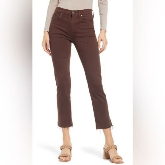 NWT Edwin Anthropology Women’s Bree Slim Straight Crop Jeans Java Brown- Size 27 - Picture 1 of 11